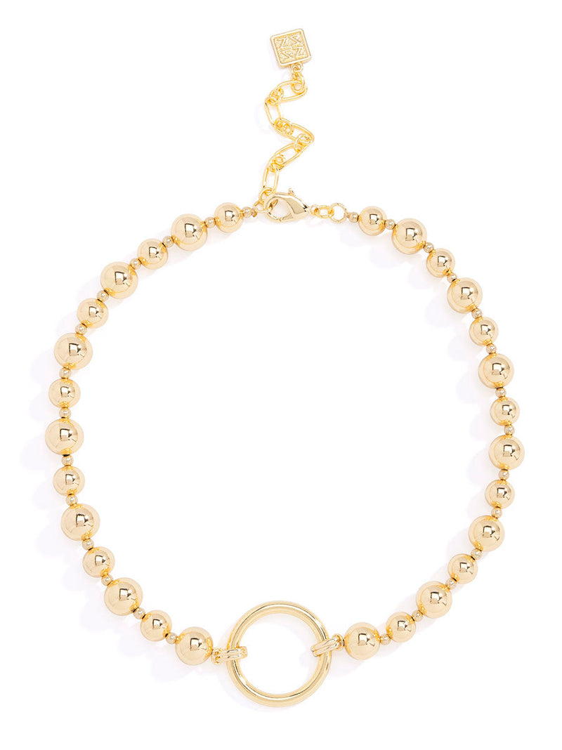 Metal Circle Charm Beaded Collar Necklace