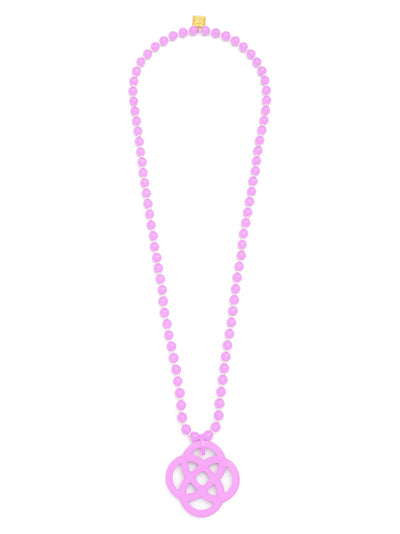 Glassbead Long Necklace with Resin Quatrefoil Charm