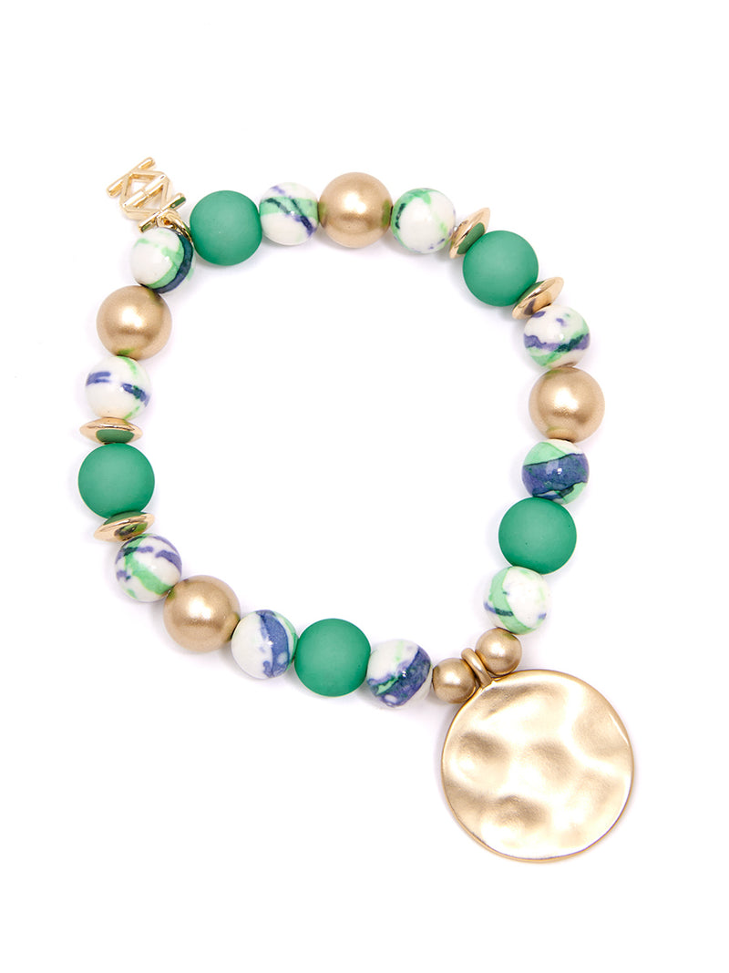 Porcelain & Resin Mixed Beaded Charm Bracelet