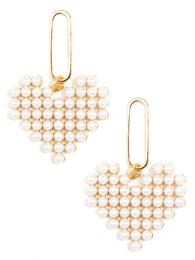 Beaded Pearl Heart Drop Earring - gd/prl