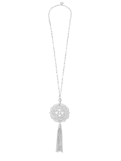 Allure Resin Pendant Necklace With Tassel - silver