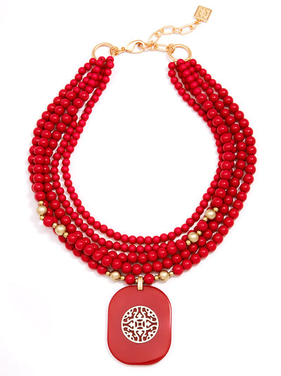 Multi-Strand Resin Beaded Collar Pendant Necklace